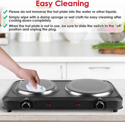 KOCASO 1800W Dual Infrared Burner Hot Plate, 7.5" & 6.3" Glass Cooktop, Stepless Temp Control 302°F-1022°F, Portable Electric Stove for Home, RV, Camping, Dorms