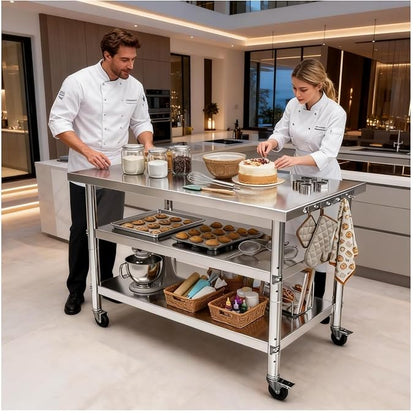 Stainless Steel Prep and Work Table with Wheels, Multi-Size Heavy-Duty Metal Commercial Kitchen Commercial Workbench,Suitable for Restaurants, Homes,Outdoor and Hotels (51" Lx32 Wx34 H)