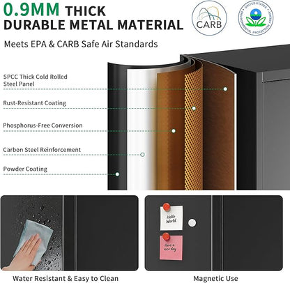 Metal Garage Storage Cabinet with Doors and Adjustable Shelves, 35.4" Locker Organizer Steel Garage Cabinets, Lockable File Cabinet for Home, Office, Warehouse, Tools