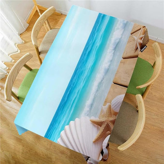 Swono 52x70 Inch Seashells Tablecloth Boardwalk Shells Starfish Sea Ocean Farmhouse Dining Table Cloth Anti-Stain Talking Table Cover for Kitchen Dinning Room Coffee Store