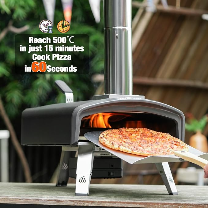Mimiuo 12" Outdoor Wood/Charcoal Pizza Oven with Rotating Stone, 60S Bake | Portable Pizza Stove for Outside Backyard Camping Picnics