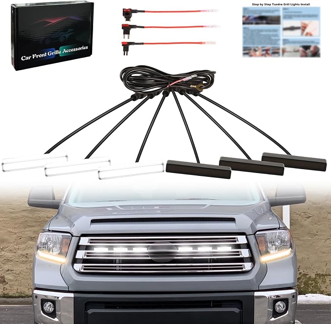 Grill Led Lights for 2007-2027 toyota Tundra raptor grills light | white led ,5000k ,6 in 1 front bumper grille lights fit tundra mesh grill mask universal