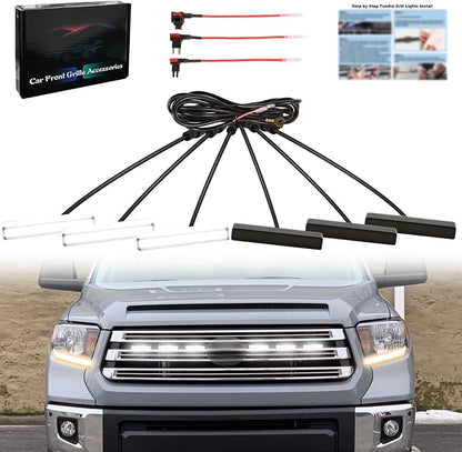 Grill Led Lights for 2007-2027 toyota Tundra raptor grills light | white led ,5000k ,6 in 1 front bumper grille lights fit tundra mesh grill mask universal