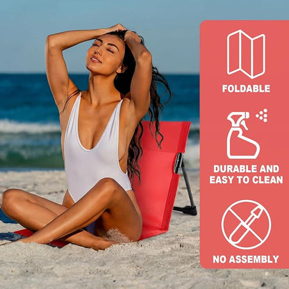 Karenhi 2 Pcs Foldable Poolside Beach Chairs for Edge of Pool Portable Beach Chairs Folding Pool Seats with Back Support Carry Bag for Adults Traveling Camping Picnic Lawn (Red)
