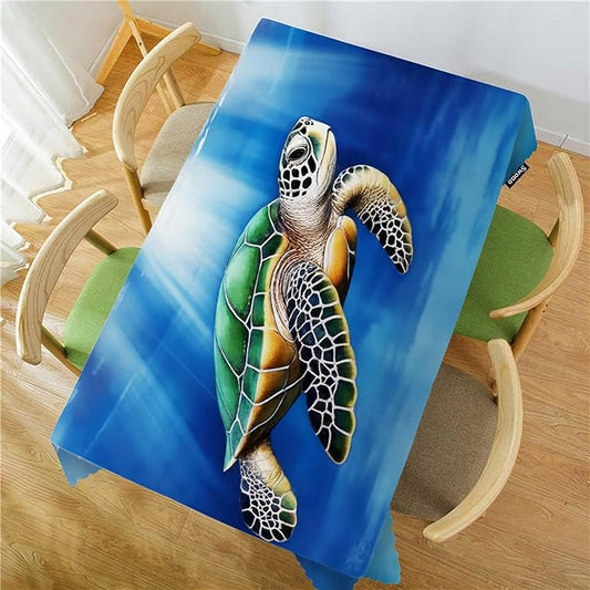 Swono Sea Turtle Table Cloth Rectangle Tables Blue Ocean Sea Turtle with Light Rays Kitchen Table Cover Oblong 52"X70" Tablecloth for Dining Table Buffet Parties Patio and Camping
