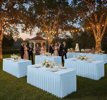 4 Pack Baby Blue Spandex Table Covers 6ft Rectangle Ruffle Skirts for Party | Elastic Table Covers 6 Foot, Pleated Fitted Table Cloths, Wrinkle Resistant Elegant Table Skirts Wedding, Banquets