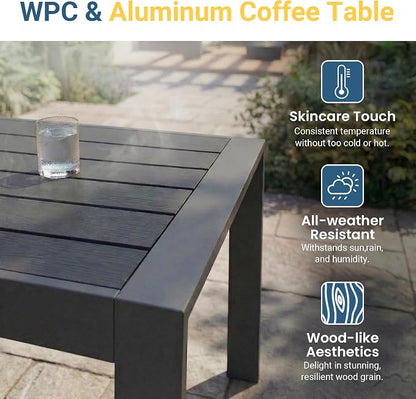 Wisteria Lane Aluminum Outdoor Sofa, 2 Pieces Patio Couch All-Weather Rust-Proof Modern Metal Patio Furniture with 5" Thick Olefin Cushions, Light Grey
