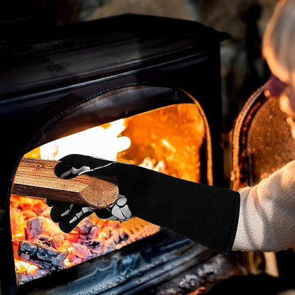 UBeesize Lengthen BBQ Gloves (Skeleton), 1472°F Heat Resistant Grill Glove, 14 inch Fireproof Oven Gloves for Cooking, Non-Slip Fire Glove for Grilling, Barbecue, Smoker, Baking, Frying