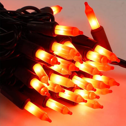LJLNION 3 Pack Halloween Lights Outdoor, Each 29ft 150 Count Black Wire Incandescent Fairy Mini Lights, 120V UL Certified Clear Light String, Connectable for Patio Tree Party Home Decor, Orange