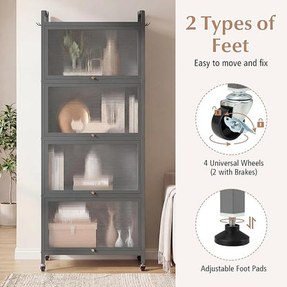 Giantex 5-Tier Kitchen Storage Cabinet, Mobile Microwave Stand with Flip-up PC Doors, Freestanding Kitchen Bakers Rack with 4 Rolling Casters, for Dining Room, Living Room and Study, Grey
