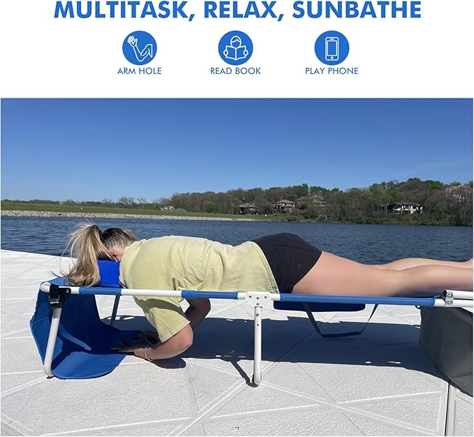 Wheel-To-Go Oversized Tanning Chair with Face Hole & Wheels | Portable Heavy Duty Folding Lounge Chair | Outside Sunbathing Reading Relaxing Beach Poolside Lawn | XL Wide | 330 LBS (Patent Design)