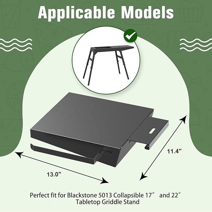 Griddle Side Shelf for Blackstone 17" and 22" Griddle Stand 5013, Griddle Table for Blackstone Griddle Stand with Sideshelf, Tool Hooks, Paper Towel Holder, Fit for 17 22 Inch Propane Table Top