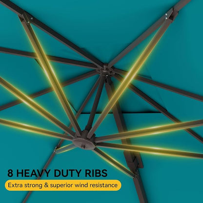 10x10FT Cantilever Outdoor Umbrella, 360° Rotating Large Offset Square Patio Umbrella, Ideal for Garden Backyard Deck Courtyard, Turquoise