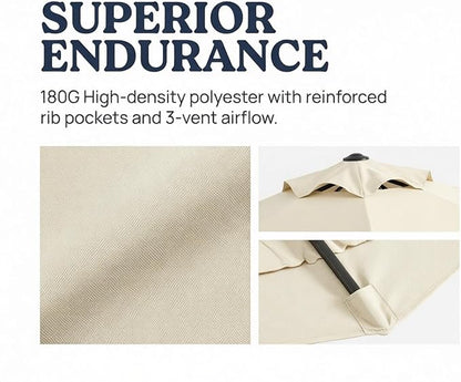 15ft Patio Umbrella Replacement Canopy for 12 Ribs, Large Outdoor Umbrella Top Cover Only,Double-Sided Fabric for Market Umbrellas, Sombrillas de Patio Repuesto (Frame NOT Included),beige