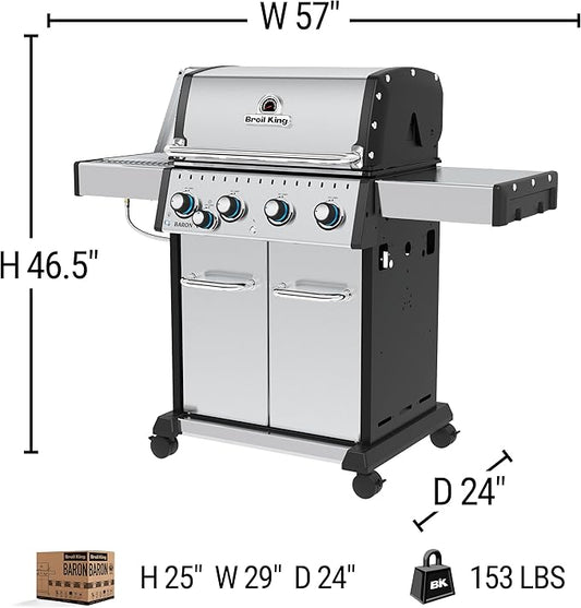 Broil King 875924 Baron S 440 Pro IR, Liquid Propane (LP), Stainless Steel, Black