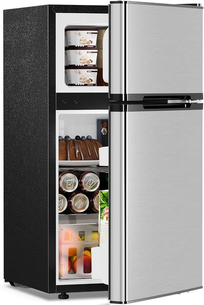 Antarctic Star 3.1 Cu.Ft.Compact Refrigerator,Mini Fridge with Freezer,2-Door with Adjustable Removable Shelves For kitchen/Apartment/Dorm/Office,SILVER