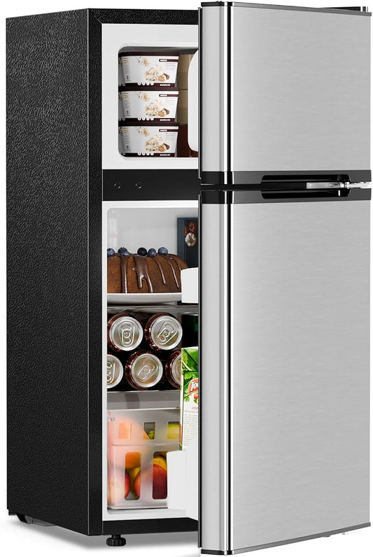 Antarctic Star 3.1 Cu.Ft.Compact Refrigerator,Mini Fridge with Freezer,2-Door with Adjustable Removable Shelves For kitchen/Apartment/Dorm/Office,SILVER