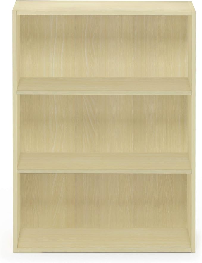 Furinno PASIR Book Shelf, 3-Tier Bookshelf, Storage Shelves Bookcase, 9.7 x 23.7 x 31.5, for Living Room, Bedroom, Home Office, Steam Beech