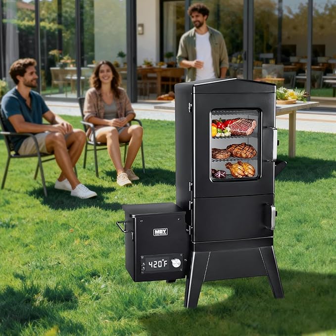 Vertical Pellet Smoker Grill with Cover & Meat Probe, 4-Rack Electric Pellet Smoker, 616 Sq.In Digital BBQ Smoker with LED Temperature Control for Outdoor Smoking Brisket, Ribs, Chicken & Sausage
