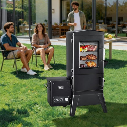 Vertical Pellet Smoker Grill with Cover & Meat Probe, 4-Rack Electric Pellet Smoker, 616 Sq.In Digital BBQ Smoker with LED Temperature Control for Outdoor Smoking Brisket, Ribs, Chicken & Sausage