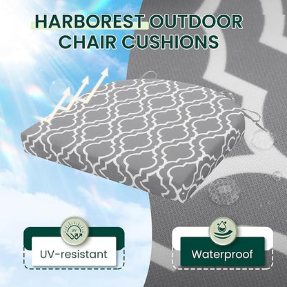 HARBOREST Outdoor Chair Cushions Set of 4, Water Resistant Patio Chair Cushions with Ties, Outdoor Seat Cushions for Patio Furniture, 17"x16"x2", Grey Geometry
