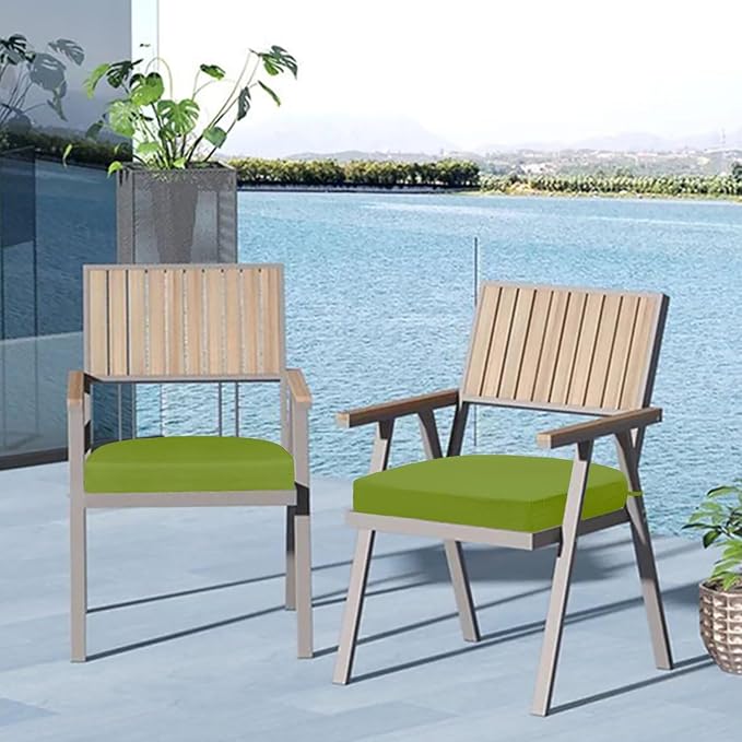 Cozyide Outdoor Chair Cushions, Waterproof Patio Seat Cushions with Adjustable Straps, Round Corner Patio Chair Cushions for Garden, Grass Green, 17x16x2 Inch (Pack of 4)
