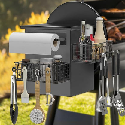 2 Pack Magnetic Storage Bins and Paper Towel Holder for Traeger Smoker Grills, Suit for Traeger Ironwood 885, Pro Series 34, Pro Series 22, Pro D2 575, Pro 780, Ironwood 650, Z-Grills, Pit boss