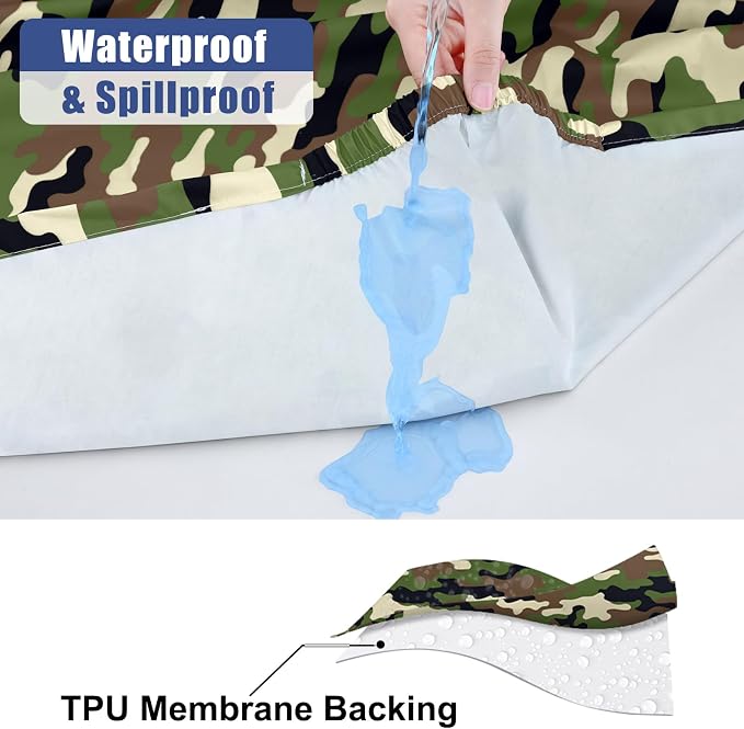 Smiry Picnic Table Cover with Bench Covers, Waterproof Elastic Fitted Tablecloth for 6 Foot Tables, Washable Polyester Camo Tablecloths for Camping & Patriotic Decor (Olive Drab, 30x72 Inch 3-pc Set)