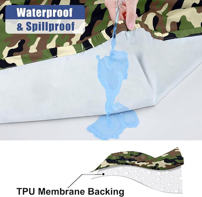 Smiry Picnic Table Cover with Bench Covers, Waterproof Elastic Fitted Tablecloth for 6 Foot Tables, Washable Polyester Camo Tablecloths for Camping & Patriotic Decor (Olive Drab, 30x72 Inch 3-pc Set)