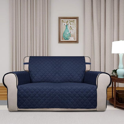 PureFit Reversible Quilted Sofa Cover, Water Resistant Medium Slipcover Furniture Protector, Washable Couch Cover with Non Slip Foam and Elastic Straps for Kids, Dogs, Pets (Loveseat, Navy/Ivory) | Navy/Ivory, Water Resistant Couch Protector, Washable ...