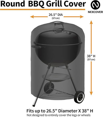NEXCOVER Kettle Grill Cover | 26.5 Inch Charcoal BBQ Cover, Round Barbecue Cover, Fade & UV Resistant Small Smoker Cover, Waterproof Heavy Duty Cover, Compatible for Weber 22" Charcoal Grill
