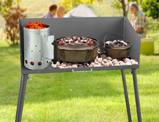 Stanbroil 30 Inch Camp Cooking Table with Foldable Three-Sided Windscreen | Perfect for Dutch Oven Cooking with Charcoal Briquettes and Food Preparation, Indoor and Outdoor Use