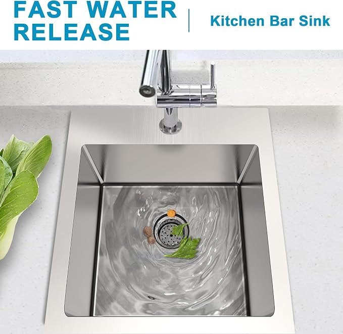 15x20 Inch Bar Sink Drop In Topmount, 18 Gauge Stainless Steel Single Bowl Small Kitchen & Wet Bar Prep Sink, 9 Inch Deep with Bottom Grid & Drain Assembly