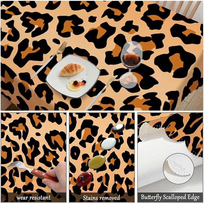 Swono Leopard Table Cloth Rectangle Animal Cheetah Skin Orange Black 52"X70" Tablecloth for Dining Table Buffet Parties Patio and Camping