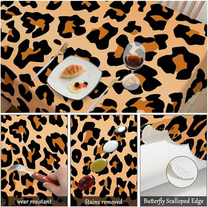 Swono Leopard Table Cloth Rectangle Animal Cheetah Skin Orange Black 52"X70" Tablecloth for Dining Table Buffet Parties Patio and Camping