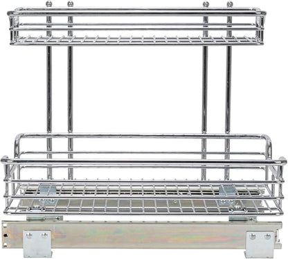 Household Essentials Glidez 2‑Tier Multipurpose Chrome‑Plated Steel Pull‑Out/Slide‑Out Under Sink Organizer, Chrome Finish
