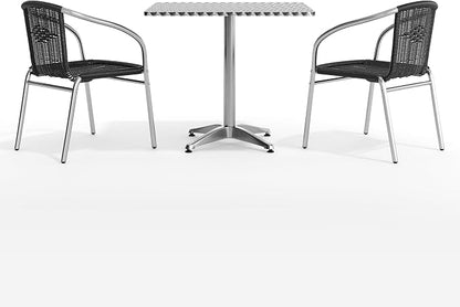 Flash Furniture Lila 31.5'' Square Aluminum Indoor-Outdoor Table Set with 2 Black Rattan Chairs | Indoor/Outdoor Use, Black Rattan Chairs
