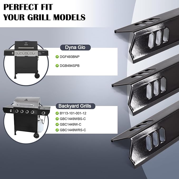 Hiorucet Grill Grease Tray Kits for Dyna Glo DGF493BNP Replacement Parts, Backyard BY13-101-001-12, Adjustable 24''-30'' Drip Pan, Grates, Heat Plates for Dyna Glo Grill Replacement Parts 4 Burner.
