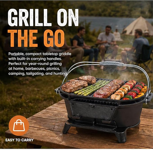 Charcoal Grill Portables - Cast iron Mini 164 Square Inch Portable Camping Grill,Portable grills Suitable for Patios/Terraces/Picnics