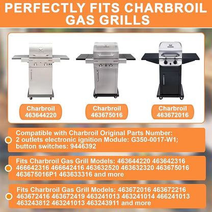 DHLG-12 Grill Igniter G511-0055-W1 for Charbroil Ignitor Replacement Kit,Grill Ignitor G350-0017-W1 2 Outlet Electronic Ignition Module w/Igniter Buttons Switch for Charbroil Surefire Ignition Systems