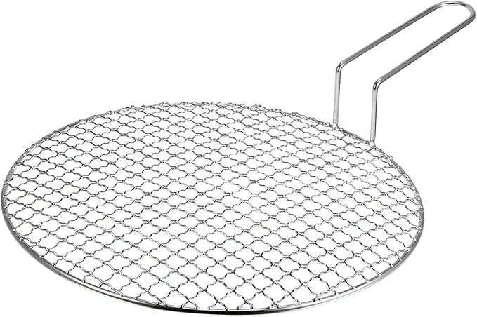 HARFINGTON Stainless Steel Grill 12-inch Round Barbecue Net BBQ Grill Pan Non-Stick Baking Wire Mesh Rack with Handle for Charcoal BBQ Steak