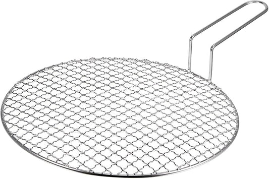 HARFINGTON Stainless Steel Grill 12-inch Round Barbecue Net BBQ Grill Pan Non-Stick Baking Wire Mesh Rack with Handle for Charcoal BBQ Steak
