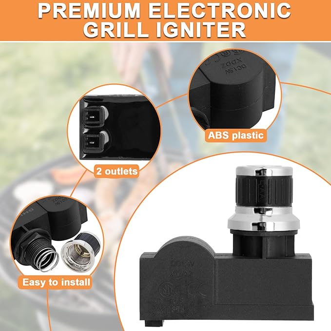 DHLG-12 Igniter 2 Outlets Universal Tact Push Button Igniter Kit for CharBroil Igniter Replacement,Nexgrill, Broilmaster, Broil-Mate, Kenmore Sears, Brinkmann,Char-Griller Grill etc.,AA Battery Needed