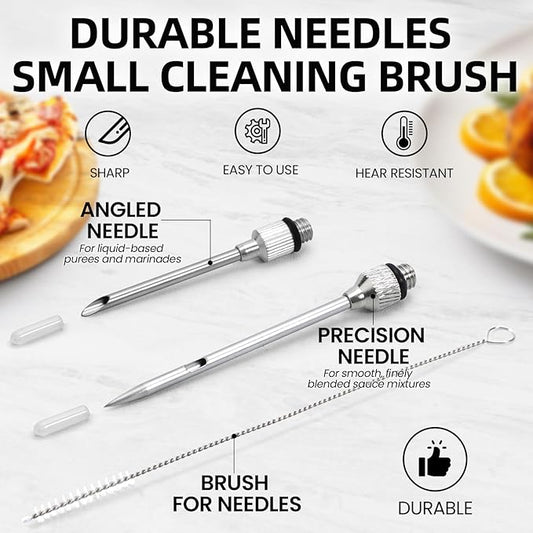 SCHVUBENR Large Turkey Baster with Cleaning Brush & Needle - Stainless Steel Baster Tool for Cooking - Easy to Use and Clean - Heavy Duty Baster Syringe - Thanksgiving, Christmas Essentials - Black