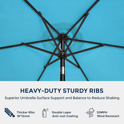 HOMSHADE 7.5ft Outdoor Patio Umbrella - Market Table Pool Deck Umbrella UPF50+ UV Protection with Push Button Tilt, Crank and 6 Sturdy Ribs (Light Blue, No base)