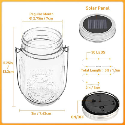 GIGALUMI Solar Mason Jar Lights, 12 Pack 30 Led String Fairy Lights Garden Lights Outdoor Waterproof Metal Lid Hanging Solar Lanterns for Outdoor, Garden, Patio, Lawn, Balcony Decoration