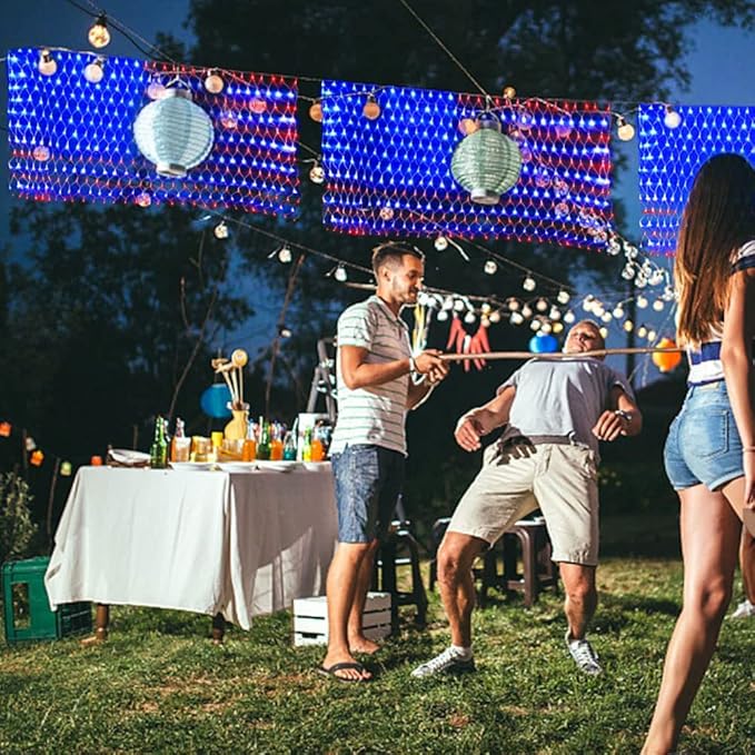 (Upgraded) American Flag Net Lights, 4th of July Decorations, 420 LED USA Flag Lights, Outdoor Waterproof Patriotic Ornament for Independence Day, National Day, Memorial Day Decor (Plug-in 110V)