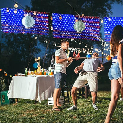 (Upgraded) American Flag Net Lights, 4th of July Decorations, 420 LED USA Flag Lights, Outdoor Waterproof Patriotic Ornament for Independence Day, National Day, Memorial Day Decor (Plug-in 110V)