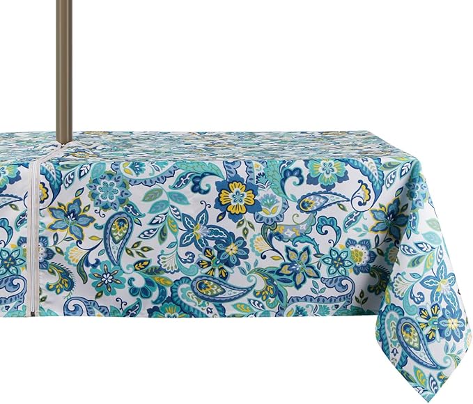 EHouseHome Outdoor Indoor 60x84 inch Rectangle Tablecloth with Umbrella Hole and Zipper, Waterproof Zippered Patio Table Cloths, Spring/Summer Table Covers for Backyard Circular Table/BBQs/Picnic