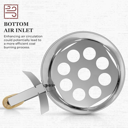 Leonyo Charcoal Chimney Starter, Heavy Duty BBQ Chimney Starter Perfect for Charcoal Grill and BBQ, Sturdy and Easy to Use BBQ Grill Tool for Rapid Fire Starter, Heat Resistant Wooden Handle, Silver